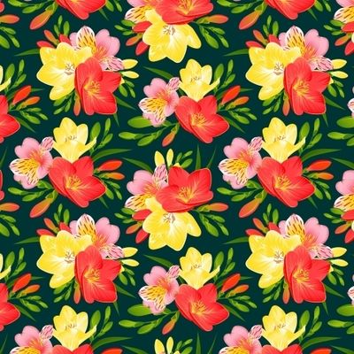 Тропические цветы на изумрудном фоне