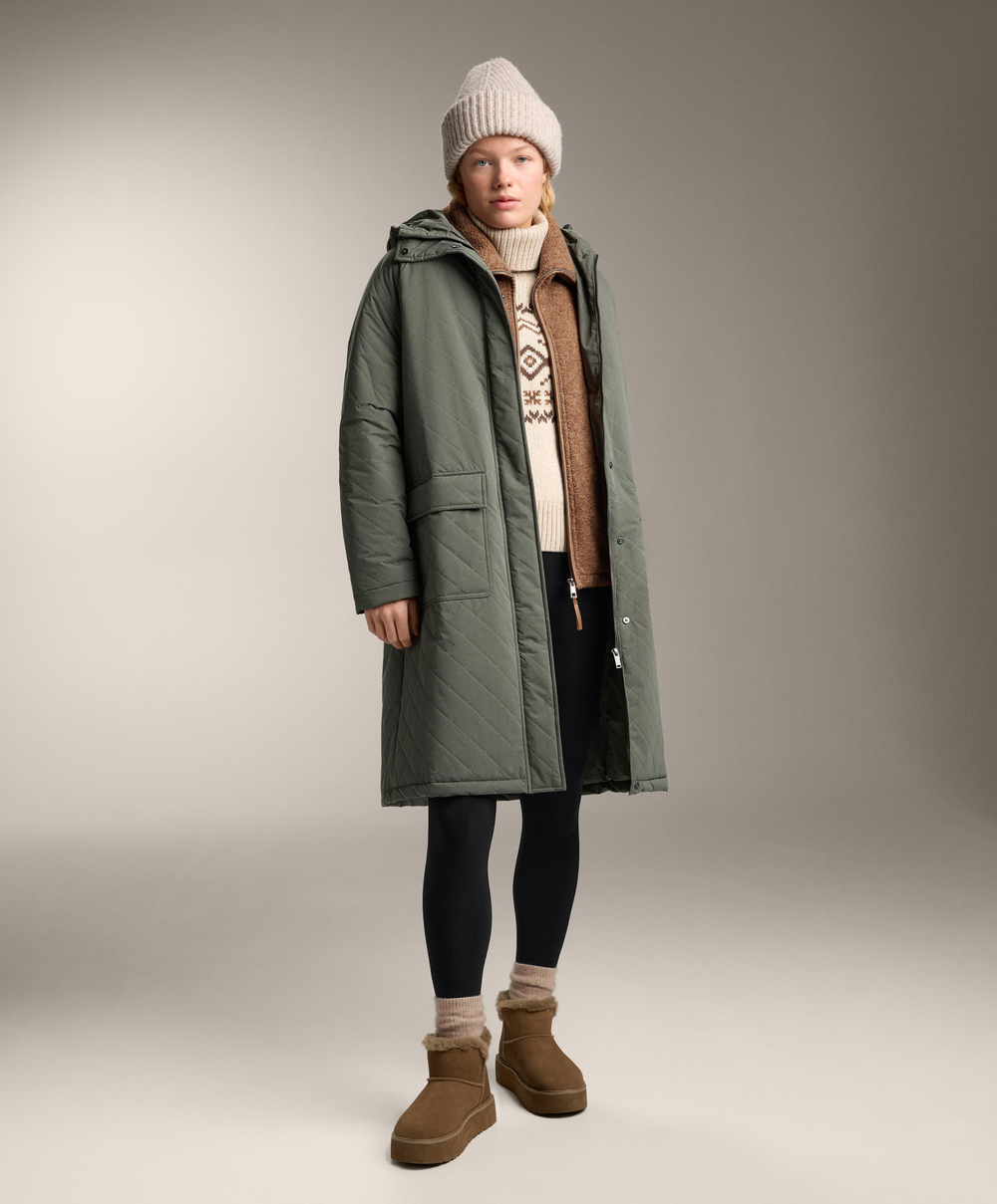 Oysho Жаккардовый трикотажный джемпер с высоким воротом, 10% шерсть, каменный