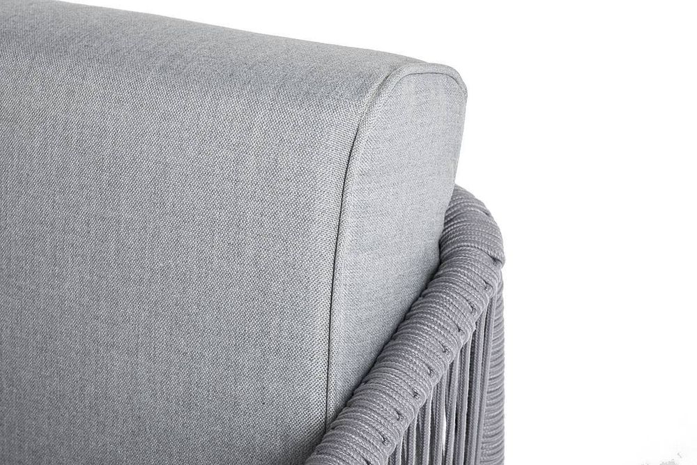 "Канны" левый модуль плетеный из роупа, каркас алюминий белый шагрень, роуп светло-серый круглый, ткань светло-серая