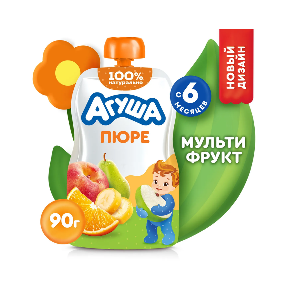 Пюре фруктовое Агуша Мультифрукт 90 гр пауч