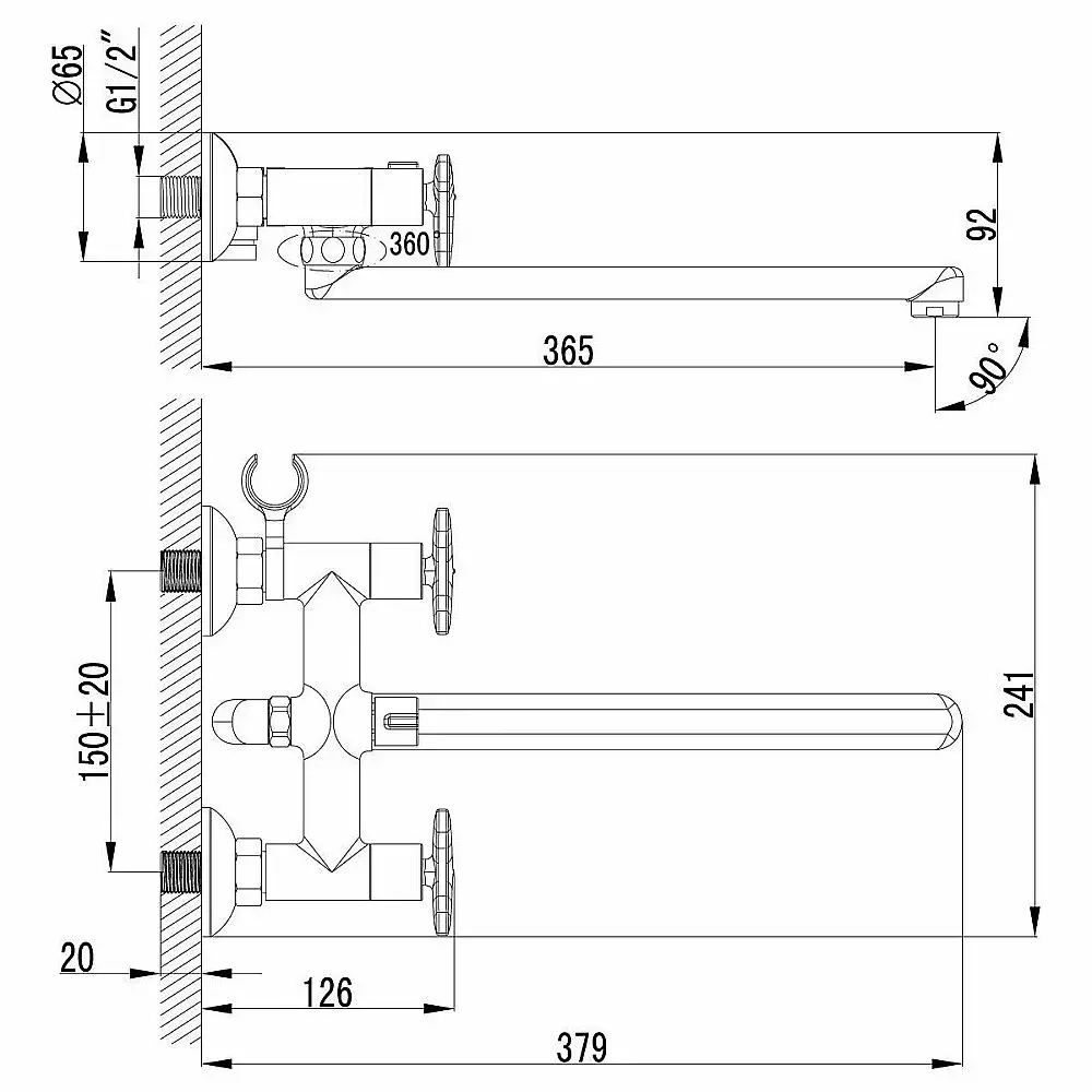 Смеситель универсальный Lemark Plus Spirit LM1951C с плоским изливом 30 см, керамический дивертор
