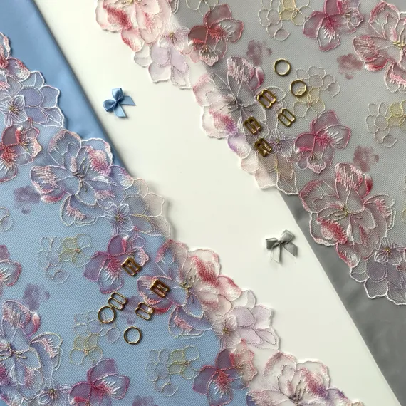 Вышивка на сетке розовая/цветочная 18 см, Китай