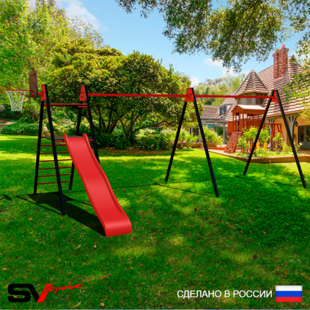 Уличные качели Sv Sport Maxi х 2 с горкой УК350К (5.8м/Щит баскет)