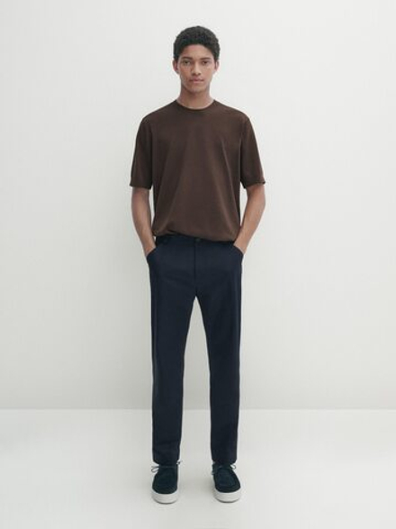 Massimo Dutti Трикотажная футболка с коротким рукавом - Studio, шоколадно-коричневый