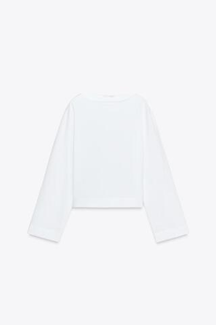 ZARA ФУТБОЛКА С ВЫРЕЗОМ «ЛОДОЧКА», БЕЛЫЙ