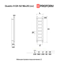 Quadro-11 96x20 Полотенцесушитель водяной