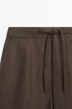 Massimo Dutti Льняные брюки с эффект потертости, охра