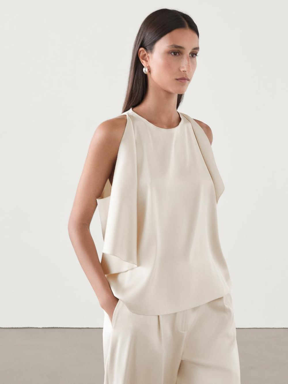 Massimo Dutti Атласный топ, натуральный, кремовый