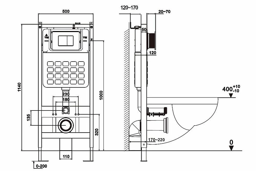 Унитаз подвесной Abber Rechteck AC1201-AC0105-AC0120RG белый, безободковый, с инсталляцией, с крышкой микролифт, с кнопкой золото розовое