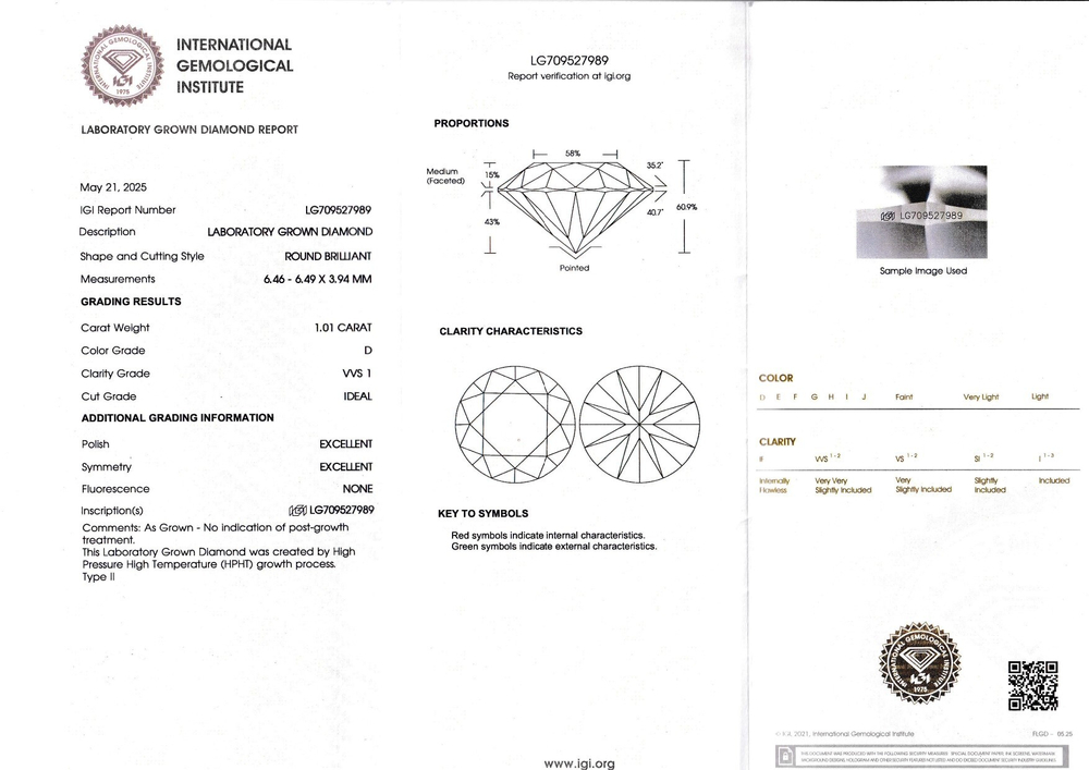 Лабораторно-выращенный бриллиант Кр-57 6.46-6.49 мм D/VVS1 1.01ct