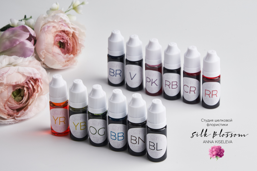 Набор японских красителей для шелковой флористики (12 цветов по 10 мл)
