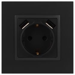 14-4109-05 ЭРА Розетка 2P+E 16A-250В, штор. с 2xUSB 5В-3А, Эра Elegance, антрацит