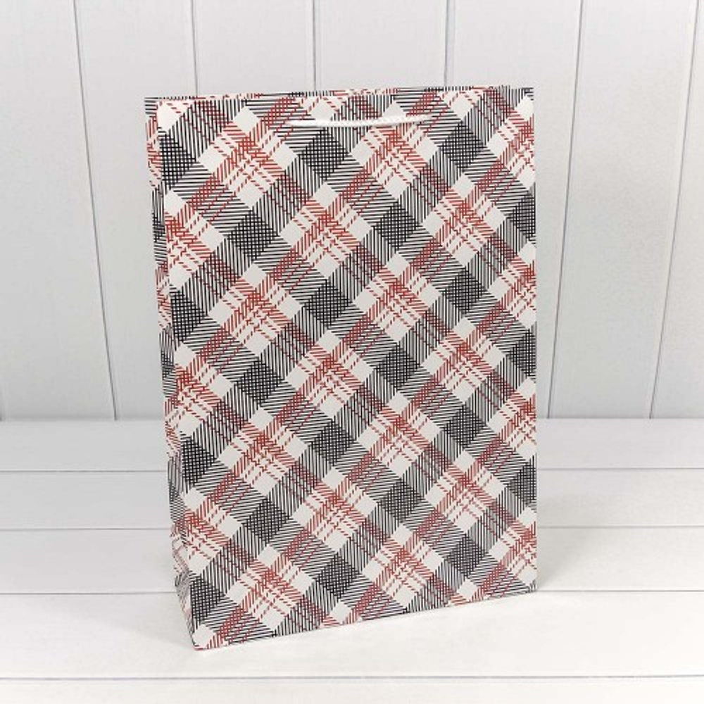 Пакет подарочный 32х45х11см Фигуры и узоры "Клетки и полоски" (Микс)