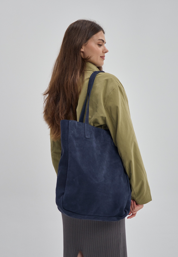 сумка шоппер темно-синий океан замша