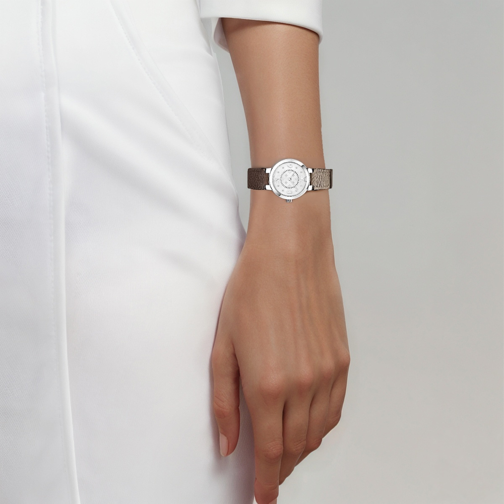 LOUIS VUITTON Wrist Watch Quartz Movement Canvas Strap White Dial Women"s Watch 50m Water Resistant