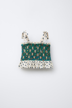 ZARA ТОП С ЦВЕТОЧНЫМ ПРИНТОМ, ЭКРЮ