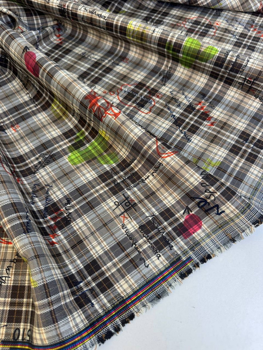 Костюмная принт клетка, молочный/беж/коричневый BST3853