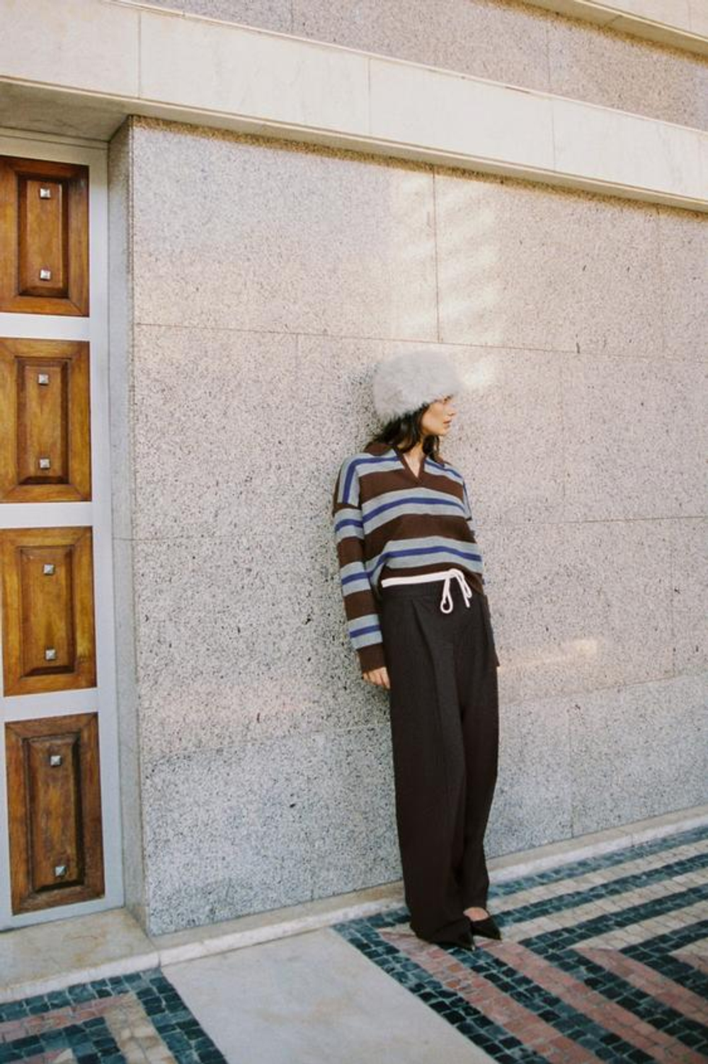 ZARA БРЮКИ С ШИРОКИМ ДВОЙНЫМ ПОЯСОМ, КОРИЧНЕВЫЙ