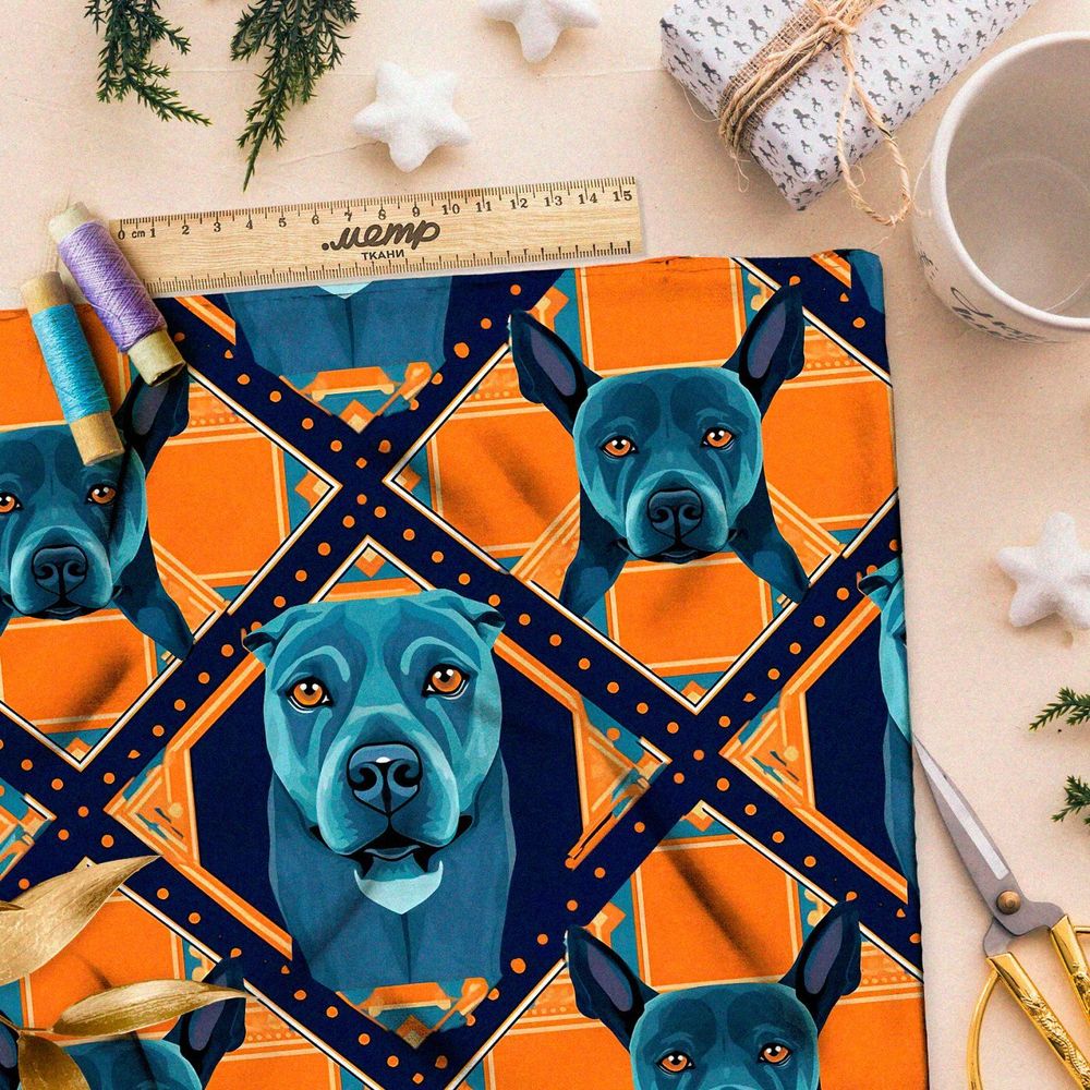 Ткань Ниагара Софт коллаж из серо-голубых псов