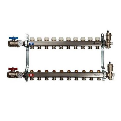 Коллекторная группа для радиаторного отопления STOUT SMS0912 - 1" на 10 контуров 3/4"EK (нерж.сталь)