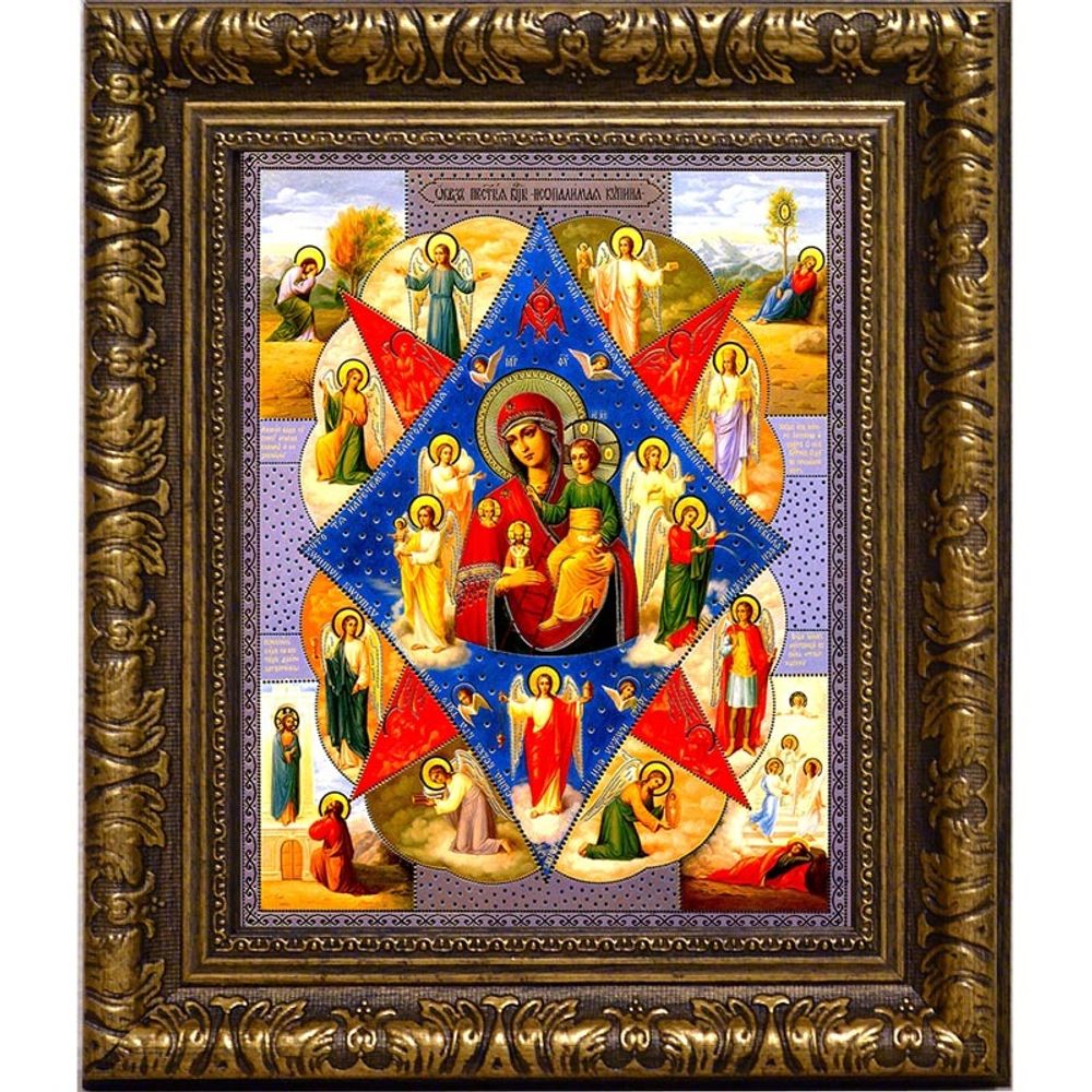 Неопалимая Купина. Икона Божьей Матери на холсте.