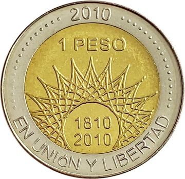 1 песо 2010 Аргентина «200 лет Аргентине: вулкан Аконкагуа»