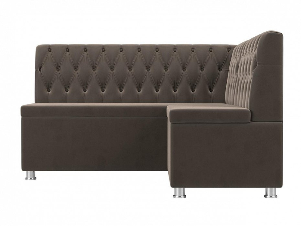 Диван кухонный угловой Мирта правый угол, Коричневый, Велюр, 107590