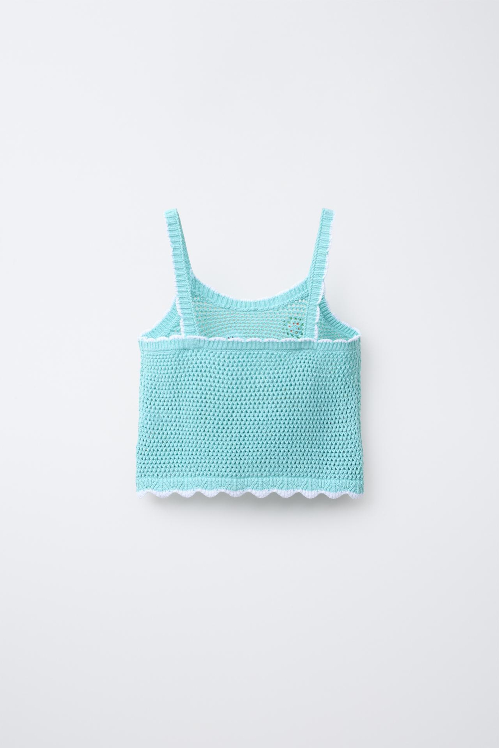 ZARA ТОП ИЗ КРУЖЕВА КРОШЕ С ЦВЕТОЧНЫМ УЗОРОМ, СВЕТЛО-БИРЮЗОВЫЙ