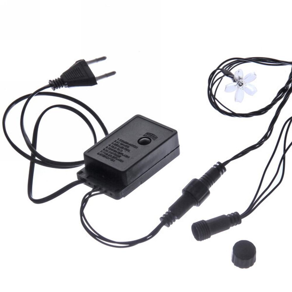 Гирлянда для улицы «Цветок» 7 м 50 ламп LED чёрный провод, 8 реж., IP-55, Теплый белый (возможность соединения), 220V