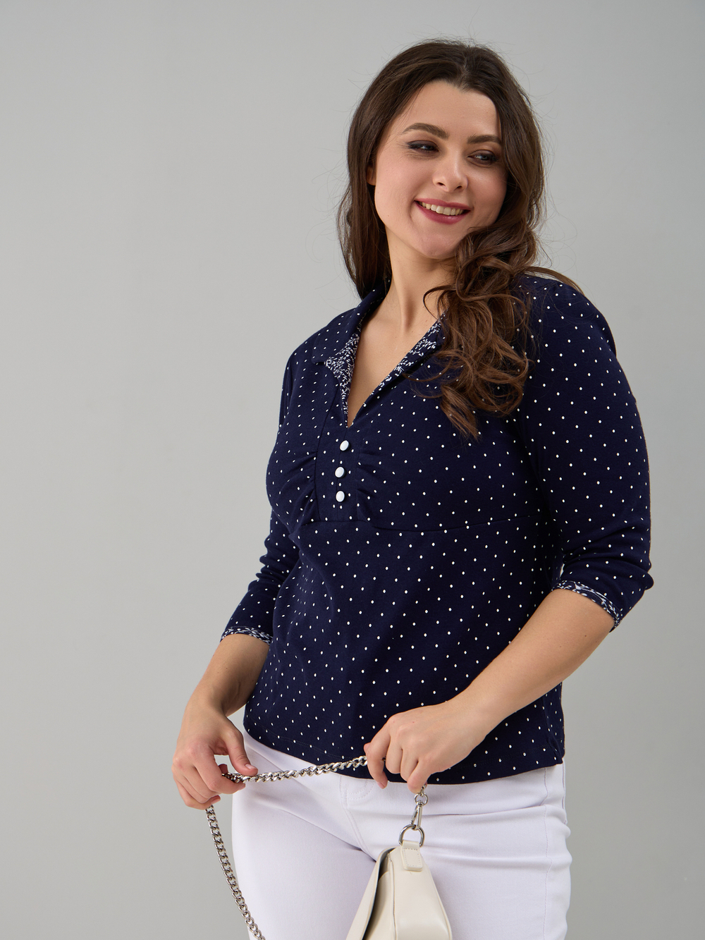 Блузка БЛ-015/синийгорошек-веточки