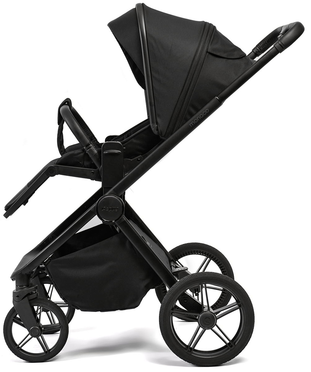 Детская коляска Peppy Monaco 3 в 1 с автокреслом Rise Black Black (черный), рама черная матовая