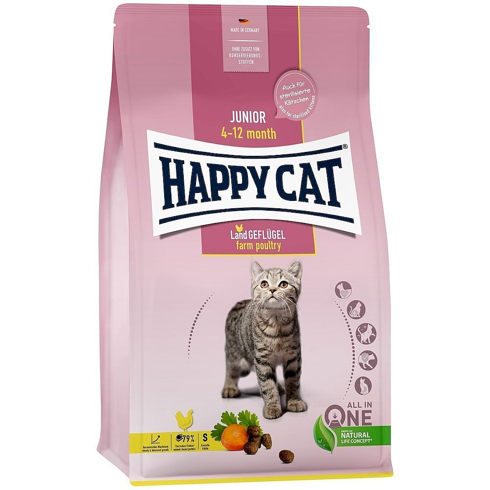 Сухой корм Happy Cat Junior Land-Geflügel для котят от 4 до 12 мес., пакет 10кг