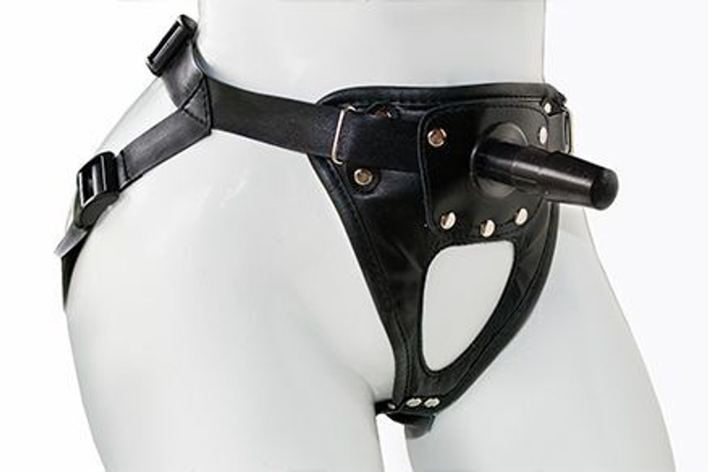 Черный пояс-трусики с насадкой "Soft-Принц" - 17 см.