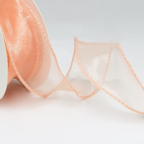 Лента 4см х 10м органза персиковый 1 шт