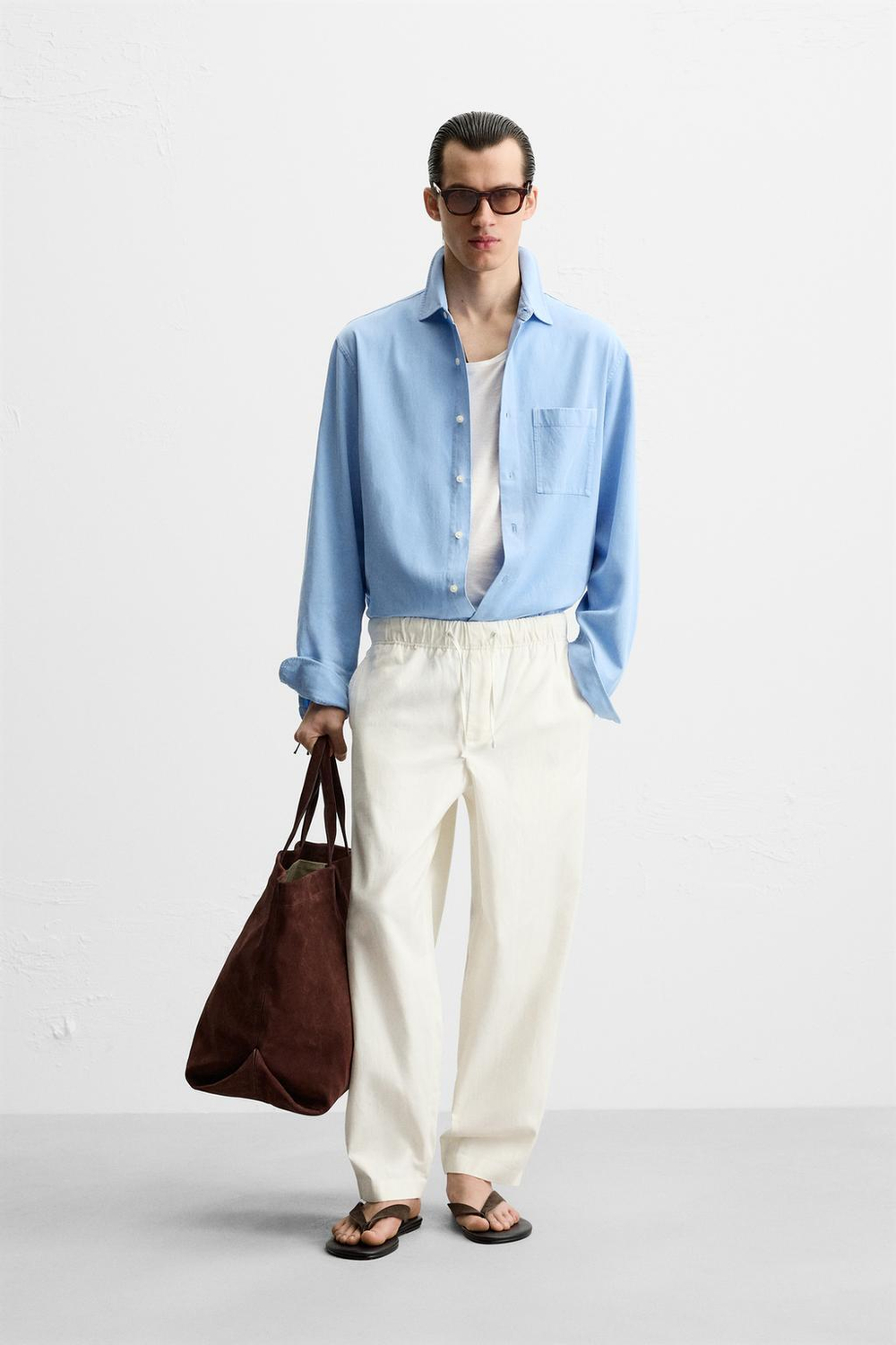 Брюки relaxed fit из хлопка и льна