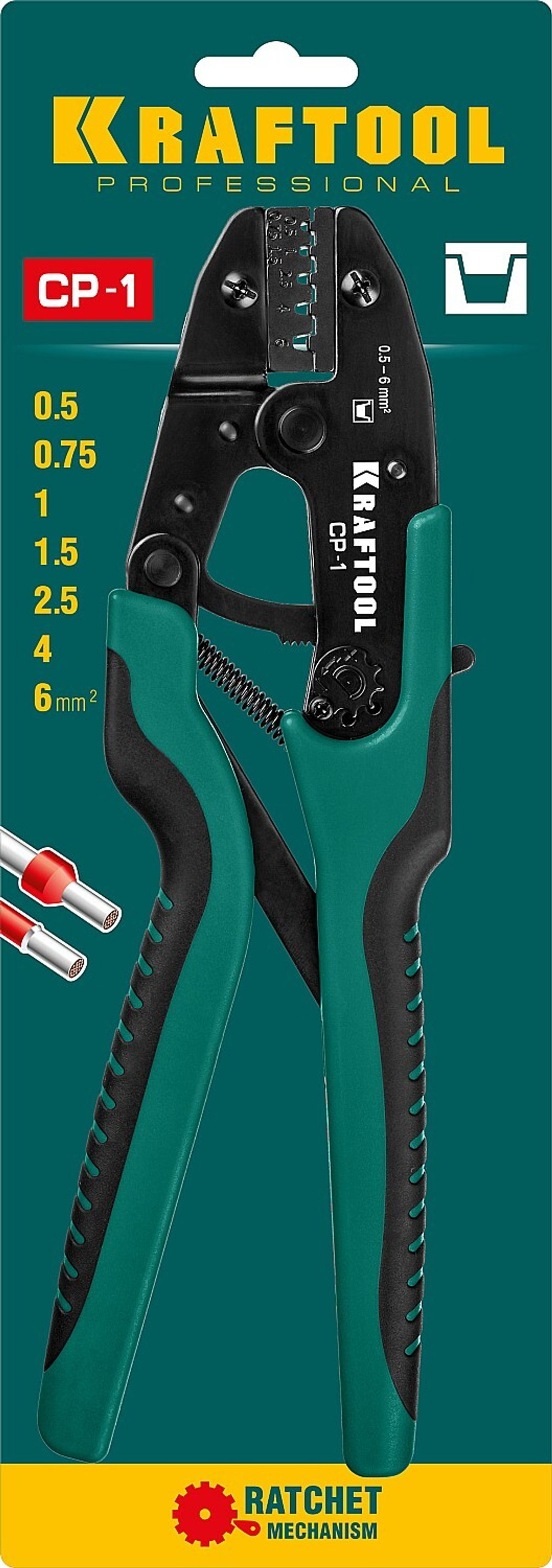 KRAFTOOL CP-1, 0.5 - 6 мм2, для втулочных наконечников, пресс-клещи (45461-1)