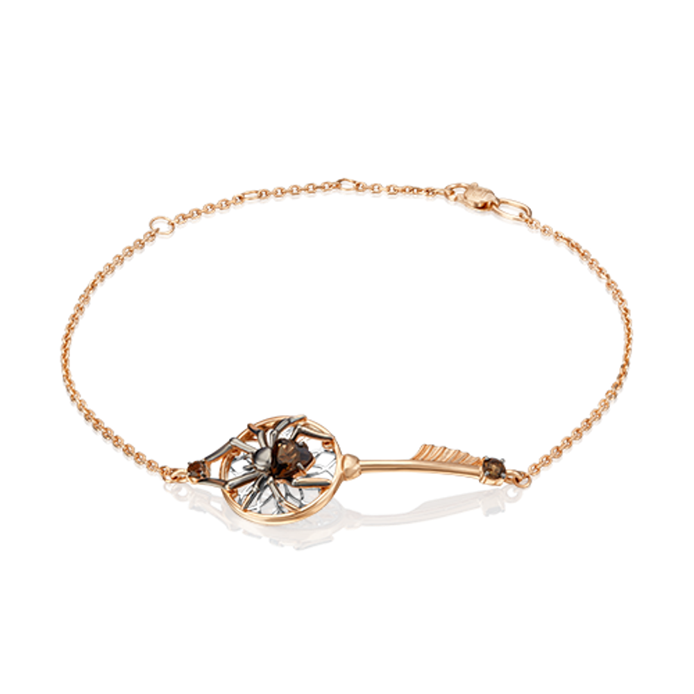 Браслет «Ловец снов» (пожелание удачи) из комбинированного золота c кварцем дымчатым Артикул: 05-0657-00-202-1111-76