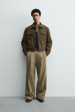 ZARA БРЮКИ WIDE-FIT СО СКЛАДКАМИ, БЕЖЕВЫЙ