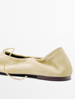 Massimo Dutti Балетки со сборками и бантом, бежевый