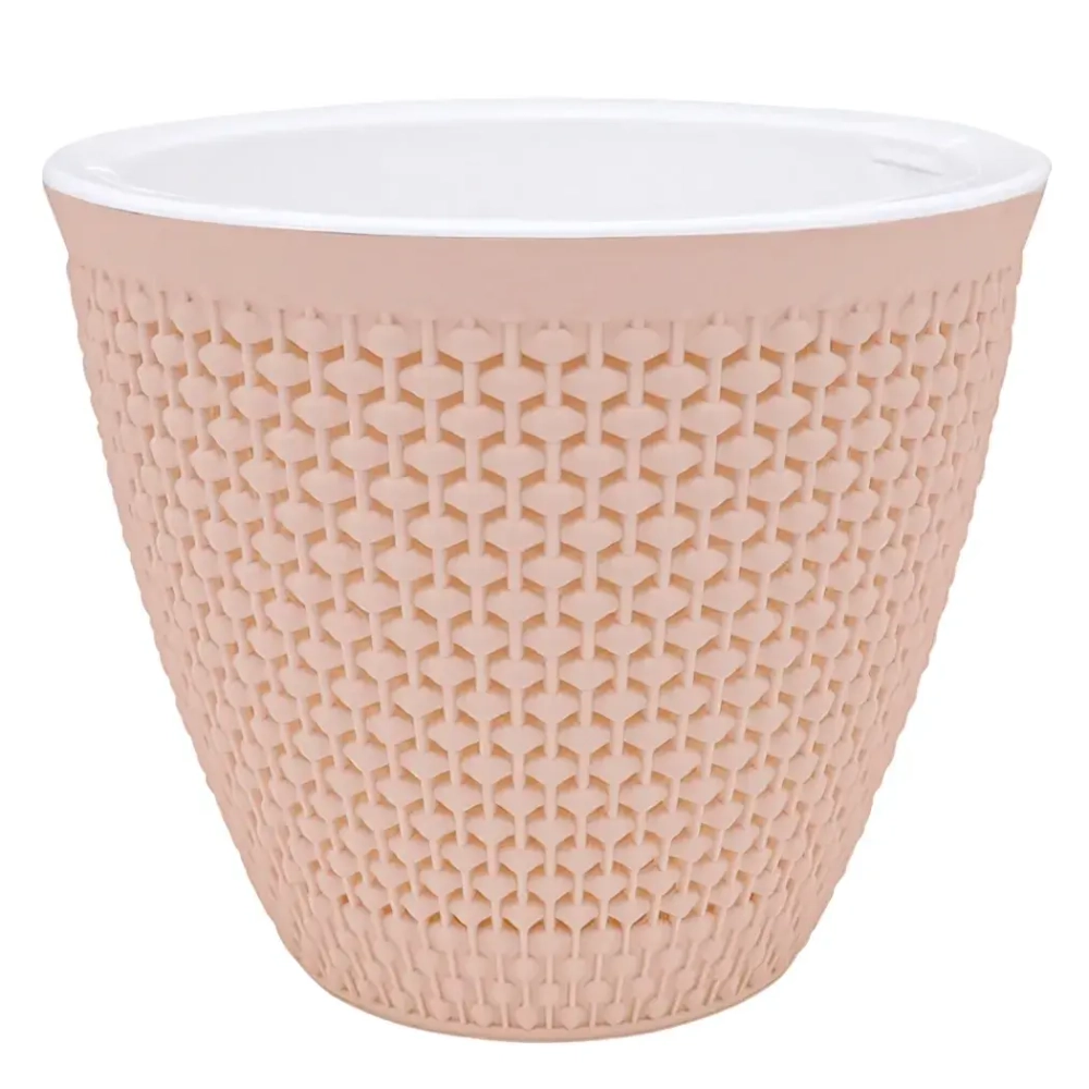 Кашпо для цветов пластиковое 3л d-19 см «Ротанг» Пудровый