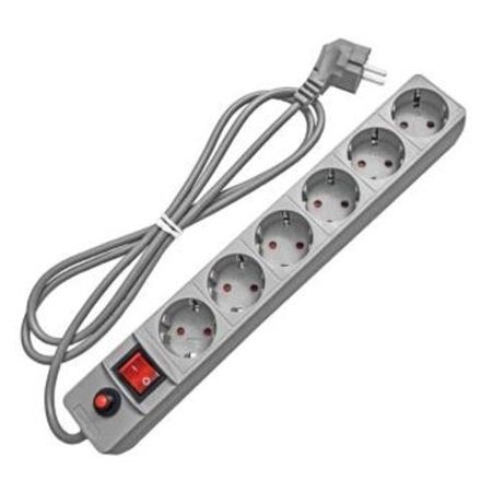 Сетевой фильтр "UNIVersal" ПВС 3*0,75 6гн., выключатель с индикацией, с/з, з/ш, серый 7м