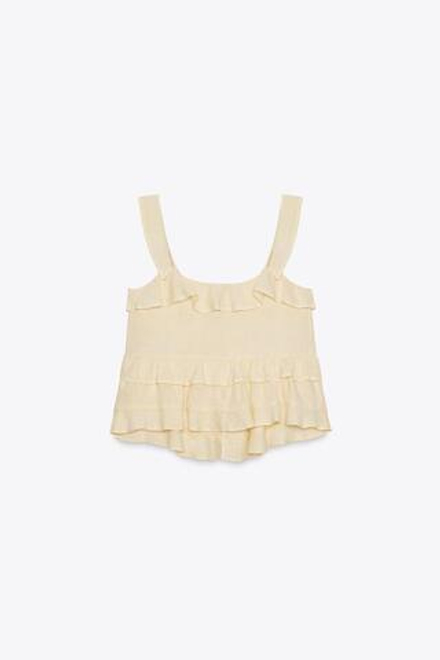 ZARA ТОП С ВОЛАНАМИ, СВЕТЛО-БЕЖЕВЫЙ