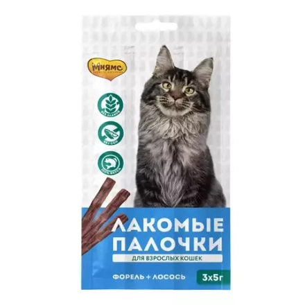 Мнямс лакомые палочки 13,5 см для кошек с форелью и лососем (1 упаковка/3 шт)