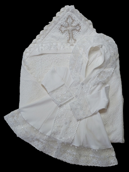 Крестильный набор р-р 56-62 для девочки "Марина" (сливочный)