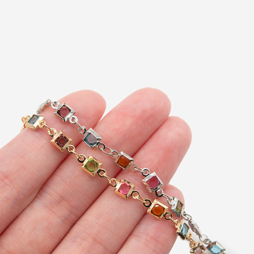 30745-з Цепь с цветным стеклом квадраты 4,5мм, позолота