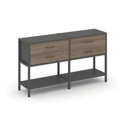 Shelf System Двухсекционный стеллаж двухярусный с ящиками SN.STM-222 Антрацит/Вяз Благородный/Металл