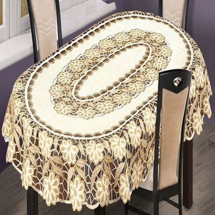 Скатерть жаккардовая овальная, цвет кремово-золотистый, Польша.