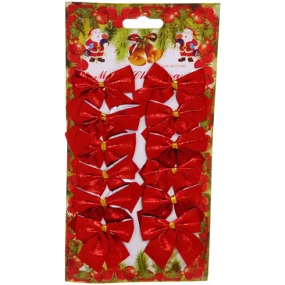 Бант на ёлку «Красный шик» 6 см (набор 12 шт)