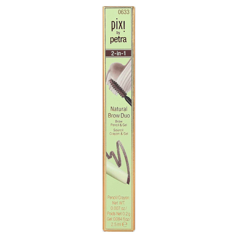 Pixi Beauty, 2-в-1 Natural Brow Duo, карандаш и гель для бровей, 0633 темно-коричневый, 1 шт.