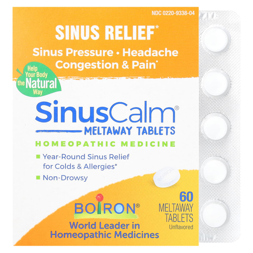 Boiron, SinusCalm®, Sinus Relief, без добавок, 60 таблеток Meltaway